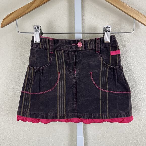 Kenzo Junior Girls Skirt Size 5 Brown Pink Denim Mini Ruffle Hem Pockets - Picture 1 of 6